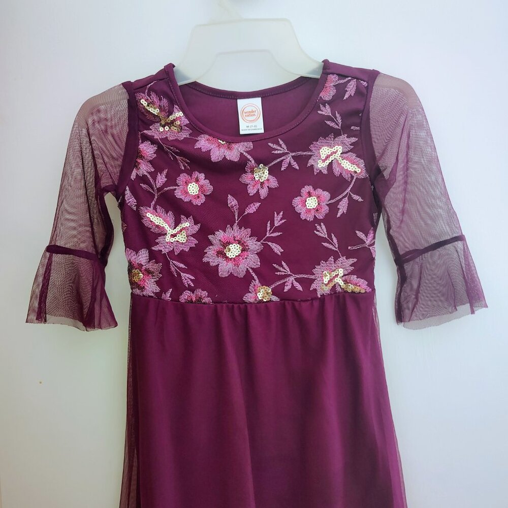 Wonder Nation plum purple floral mesh embroidered formal girls dress (M 7-8)